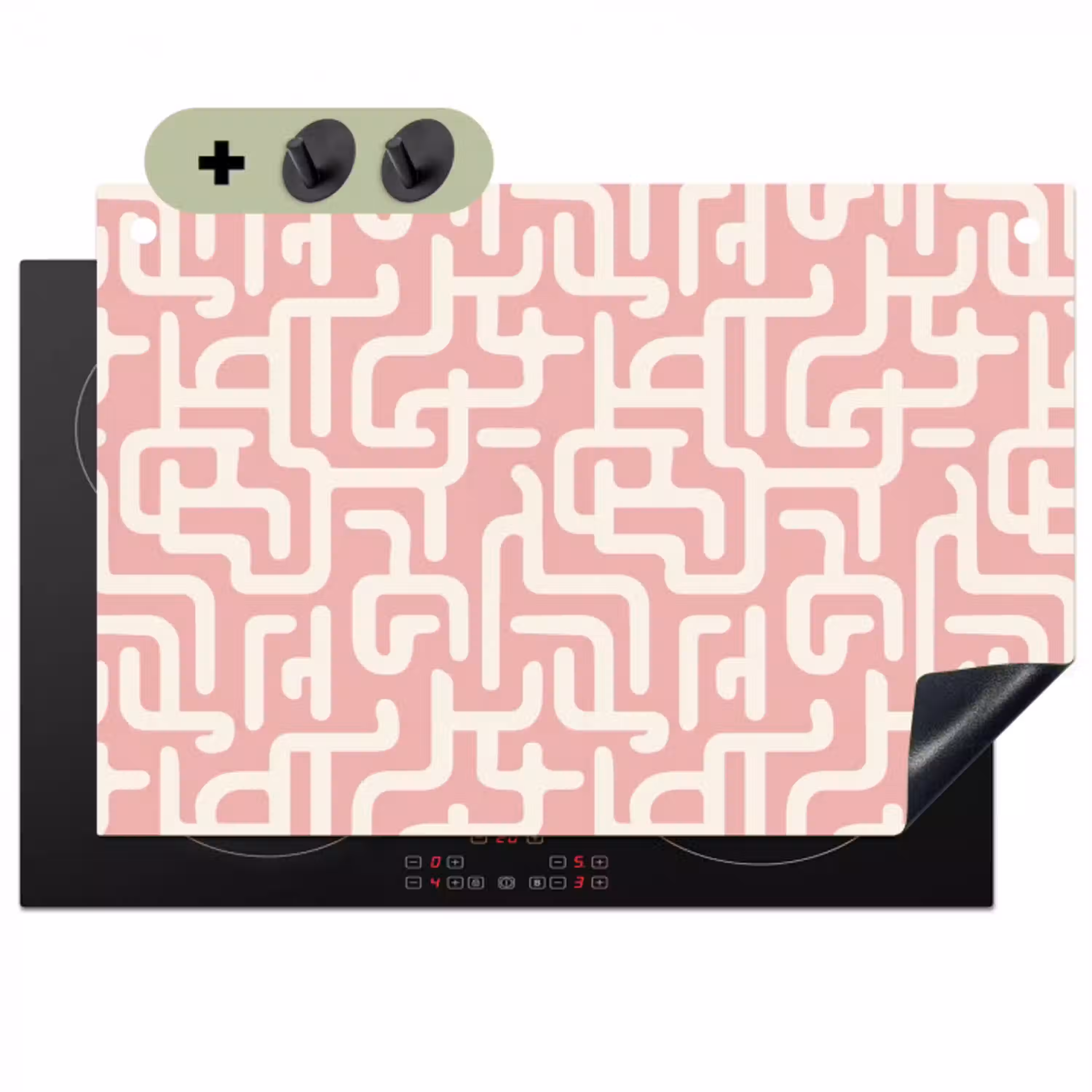 Doolhofpatroon - Roze - Wit - Abstract Inductie beschemer met haakjes klein 777 -3d
