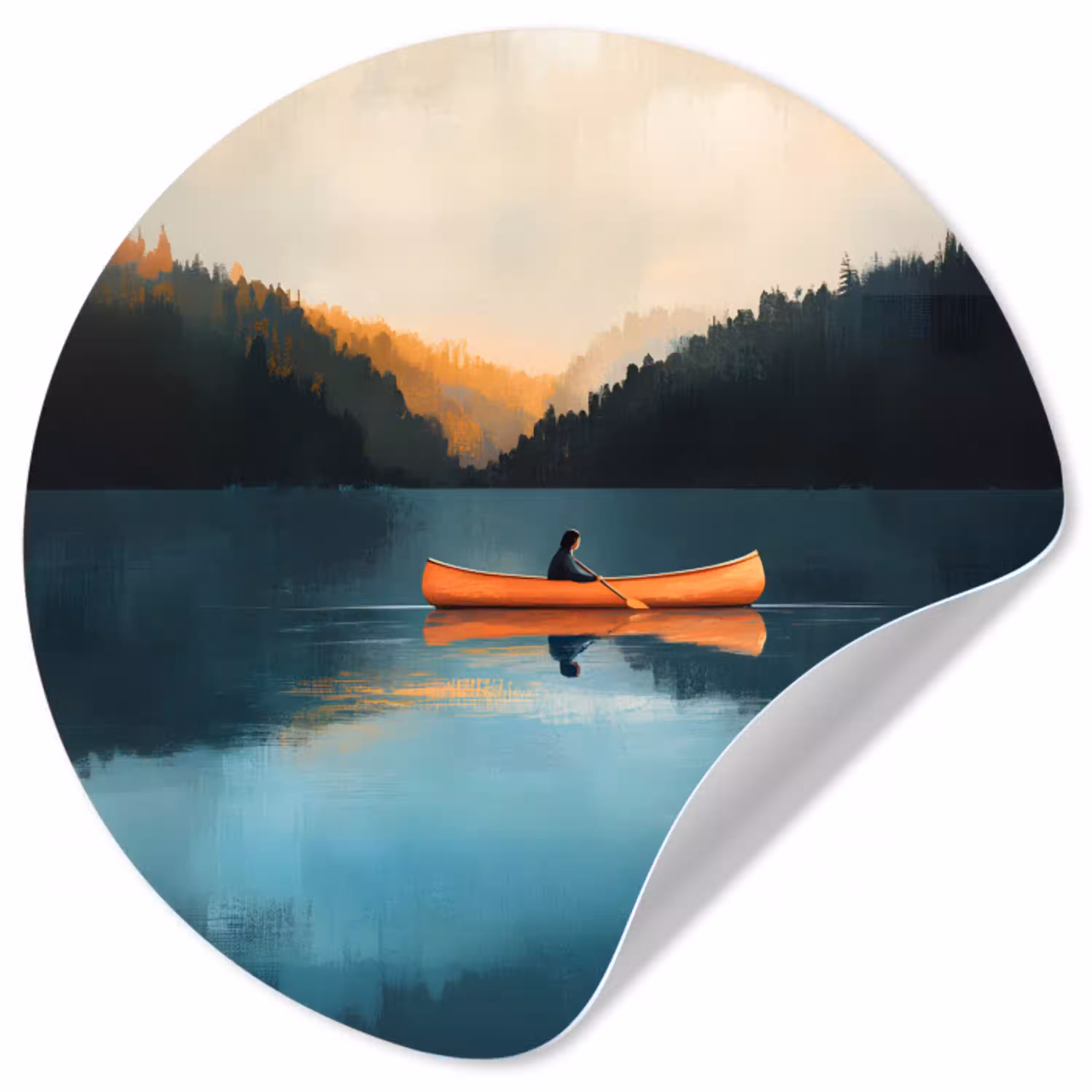 Bossen - Meer - Kano - Oranje Wandcirkel behangsticker klein -3d