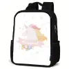 Roze - Meisjes - Eenhoorn - Bloemen Rugzak - Zwart middel -schuin
