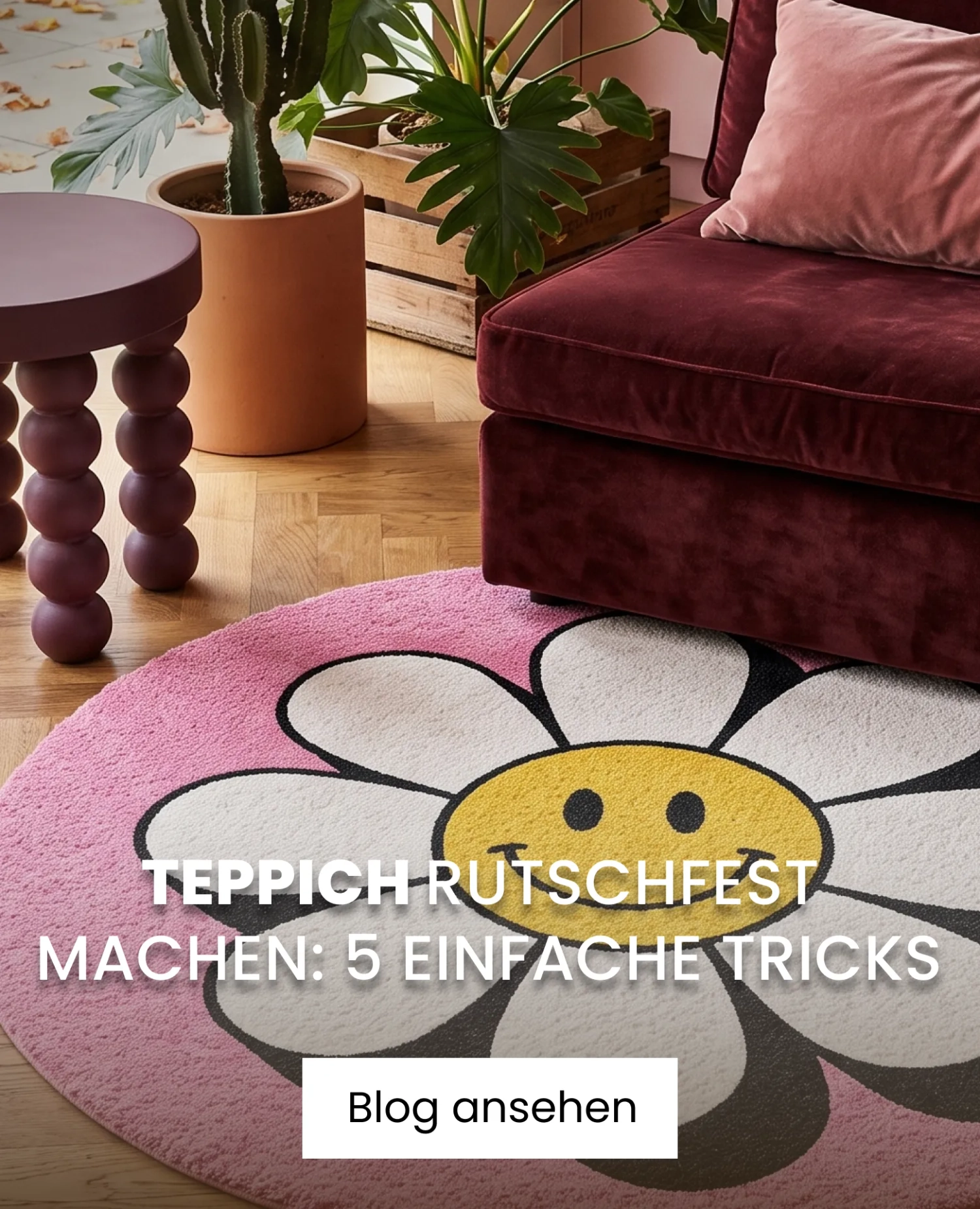 rosa teppich mit smiley