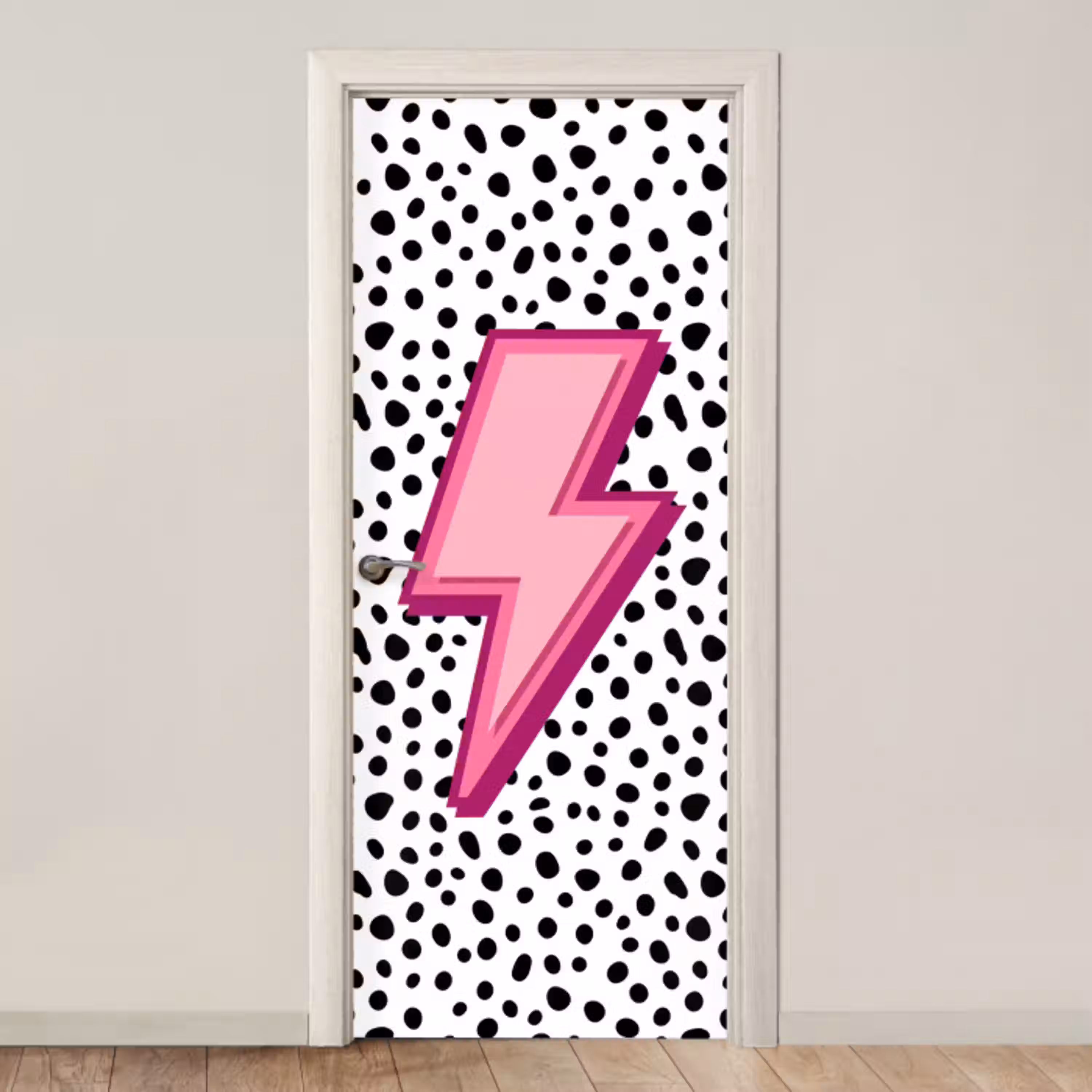Bliksem - Roze - Stippen deurposter klein -3d_beige