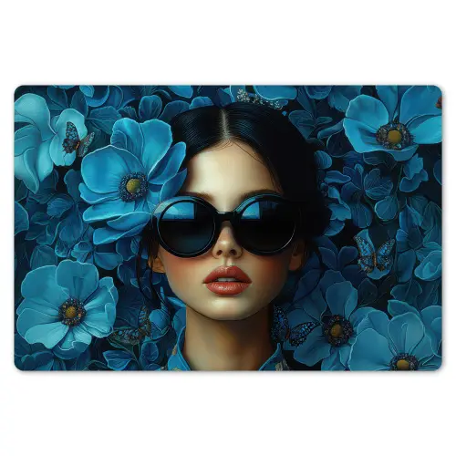 Vrouw - Bloemen - Blauw - Aesthetic - Luxe Placemat vinyl groot -zzsfeer1_Kitchenyeah-website