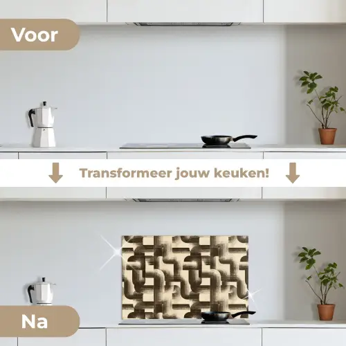 Abstract - Retro - Zwart keuken achterwand spatscherm klein 900 -voor_na_NL