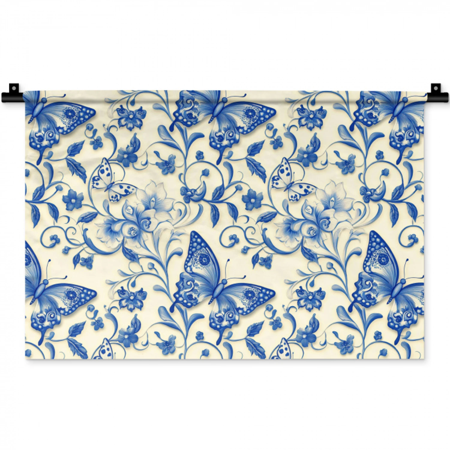 Vlinders - Bloemen - Blauw - Botanisch Wandkleed katoen klein 269 -zz3d