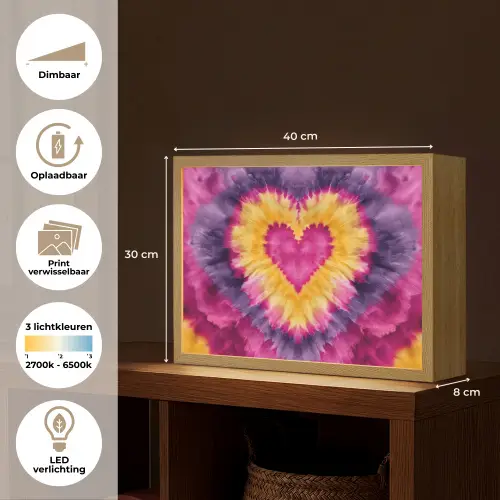 Tie dye - Hartvorm - Vlammen - Oranje Light Box met batterij (Wandlamp kind) middel -USP_websiteoverzichtNL