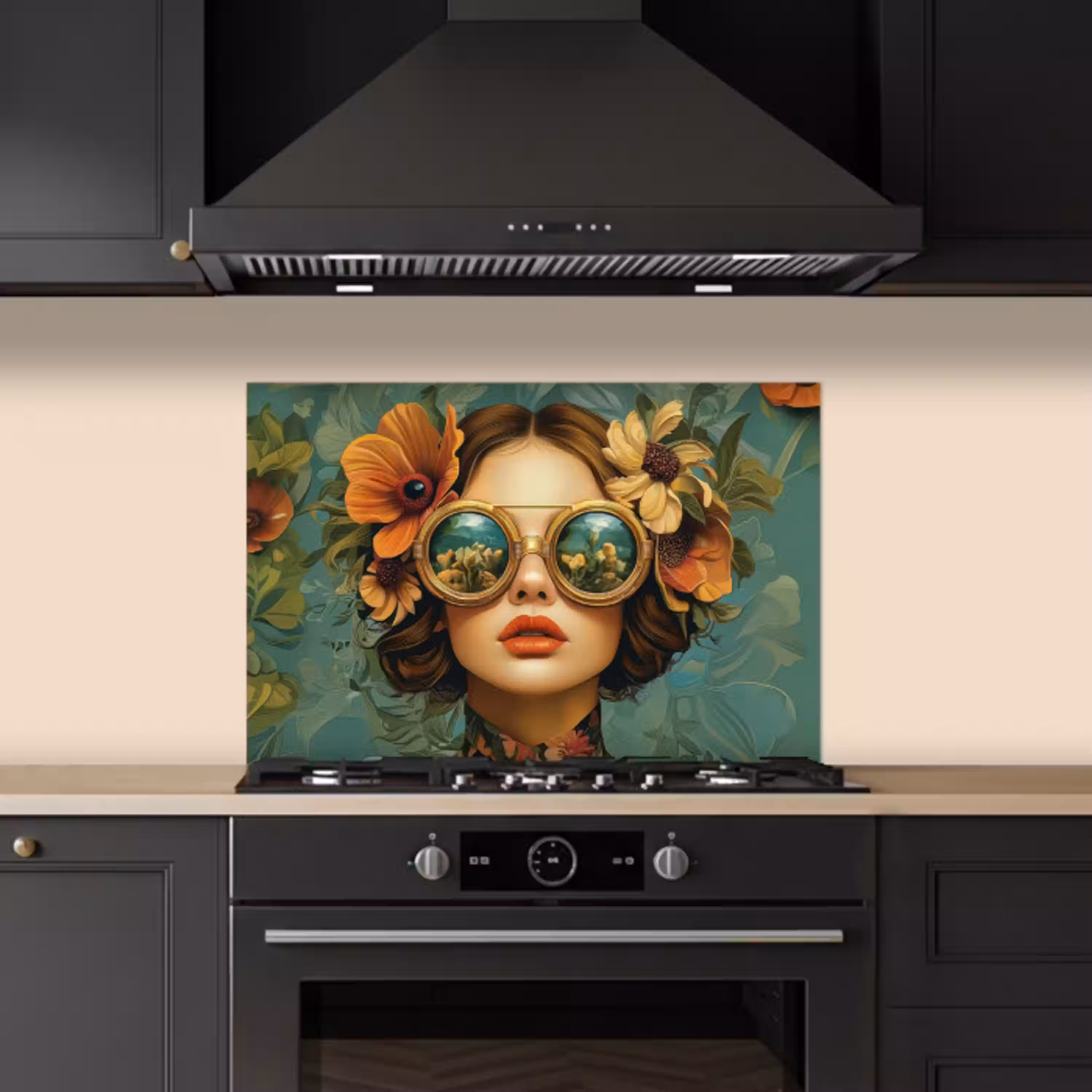 Vrouw - Bloemen - Vlinders - Natuur - Vintage keuken achterwand spatscherm klein -sfeer1