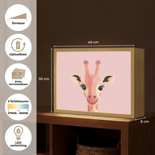Giraffe - Illustratie - Roze Light Box met batterij (Wandlamp kind) middel -USP_websiteoverzichtNL