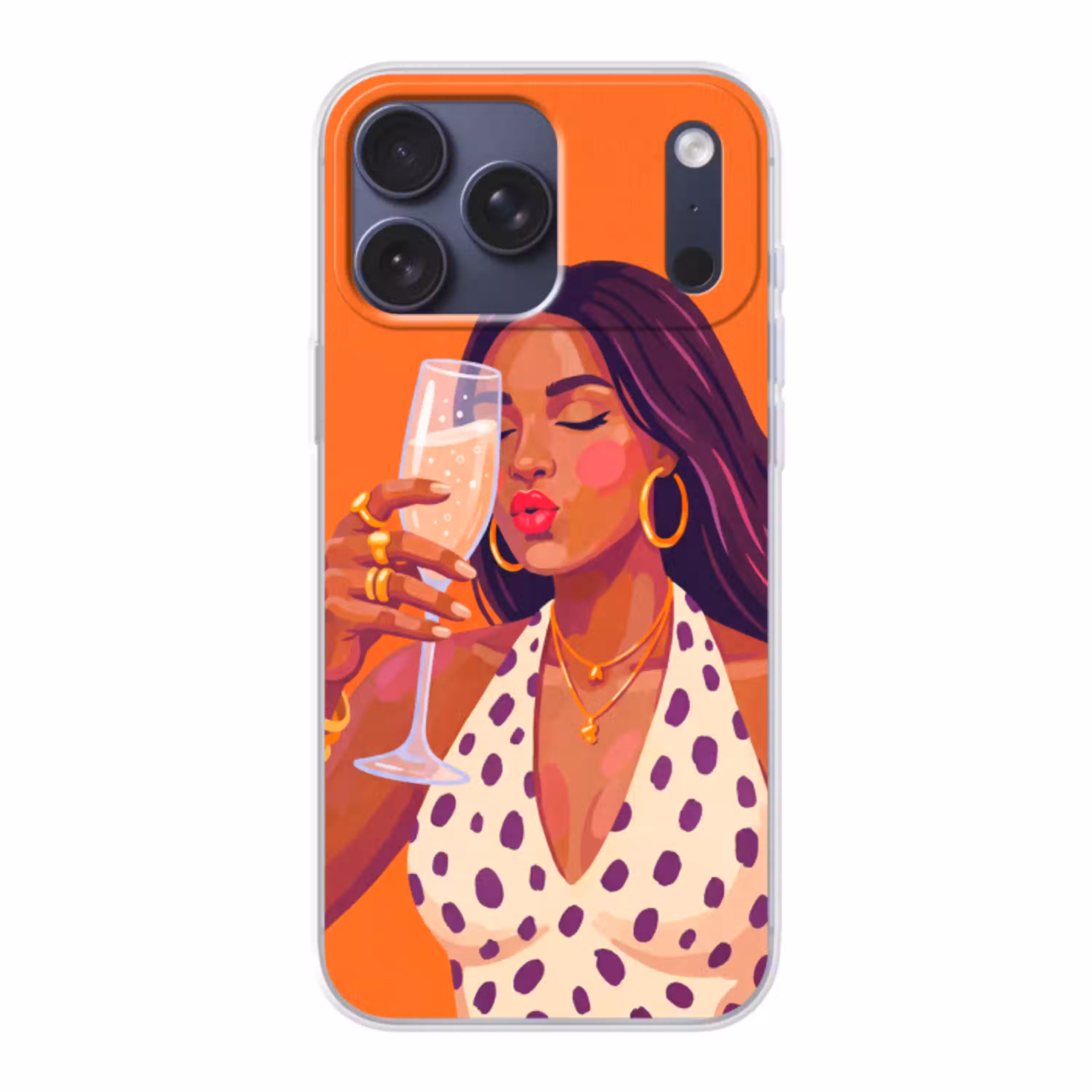 Vrouw - Champagne - Feest - Modern - Oranje Telefoonhoesje iPhone 17 Pro Max klein -3d