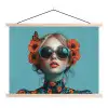 Vrouw - Blauw - Vlinder - Bloemen - Aesthetic textielposter latten blank klein -3d