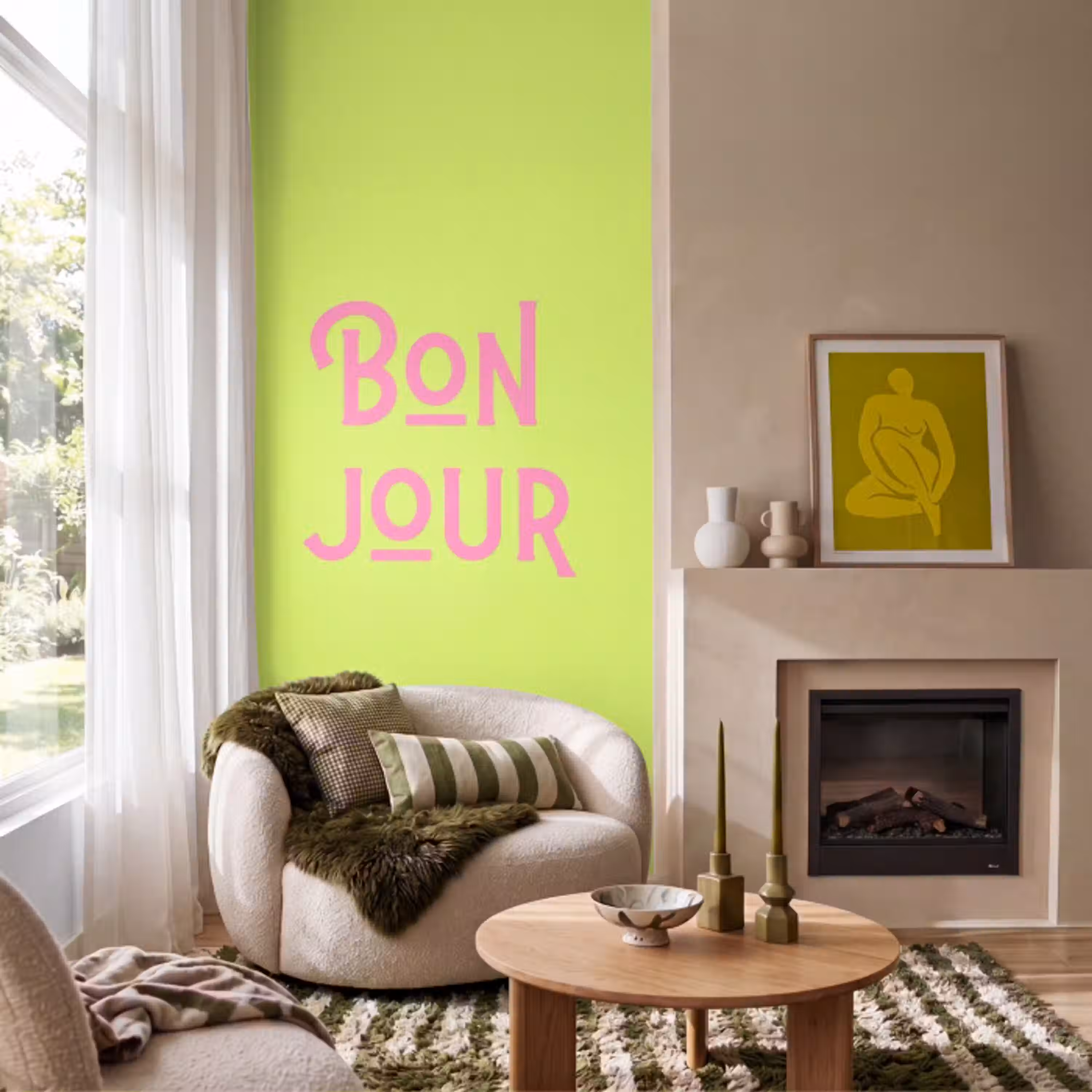 Groen - Roze - Bonjour - Art Behang Vlies klein -sfeer2