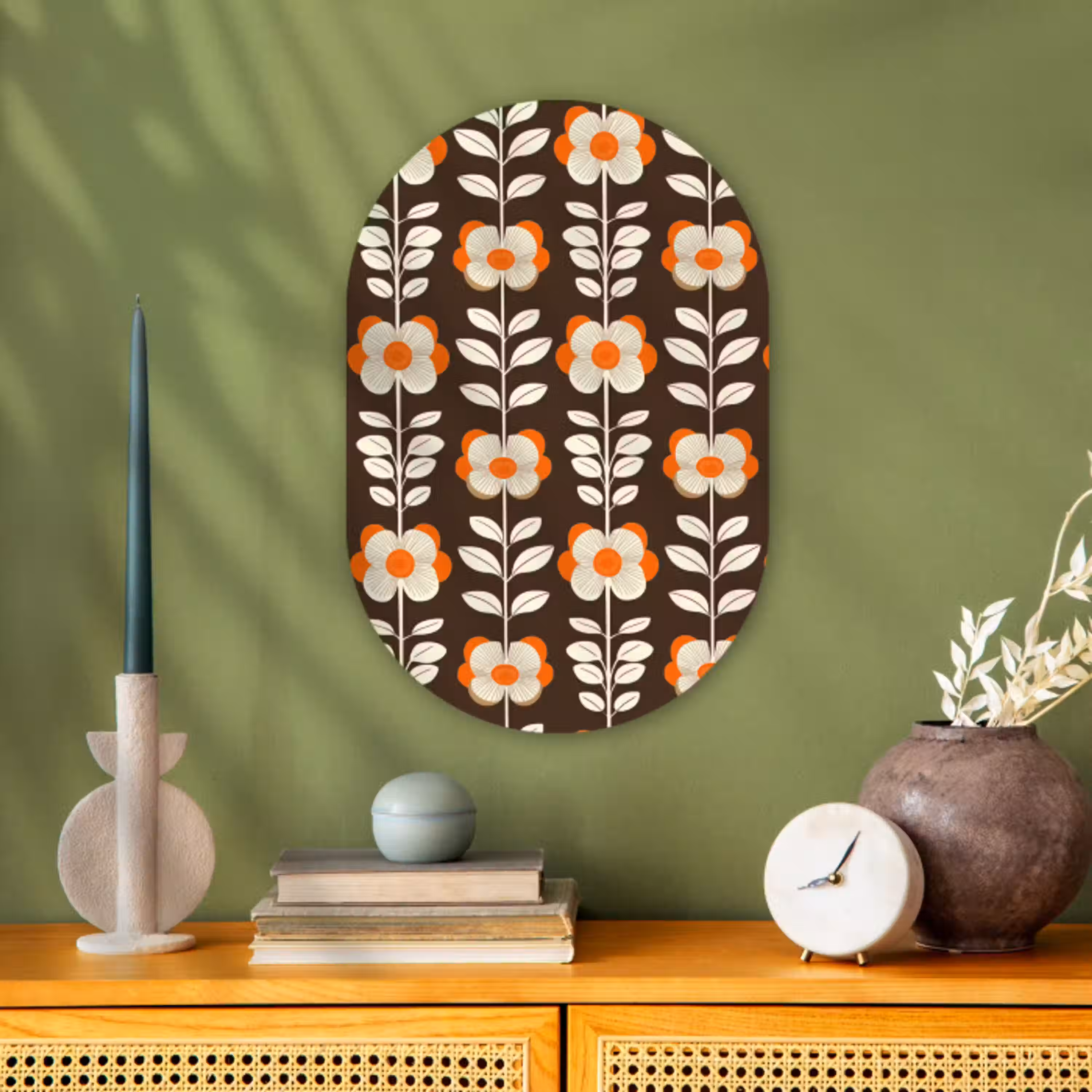 Bloemen - Retro - Bruin Wandcirkel Ovaal Forex klein 630 -sfeer2