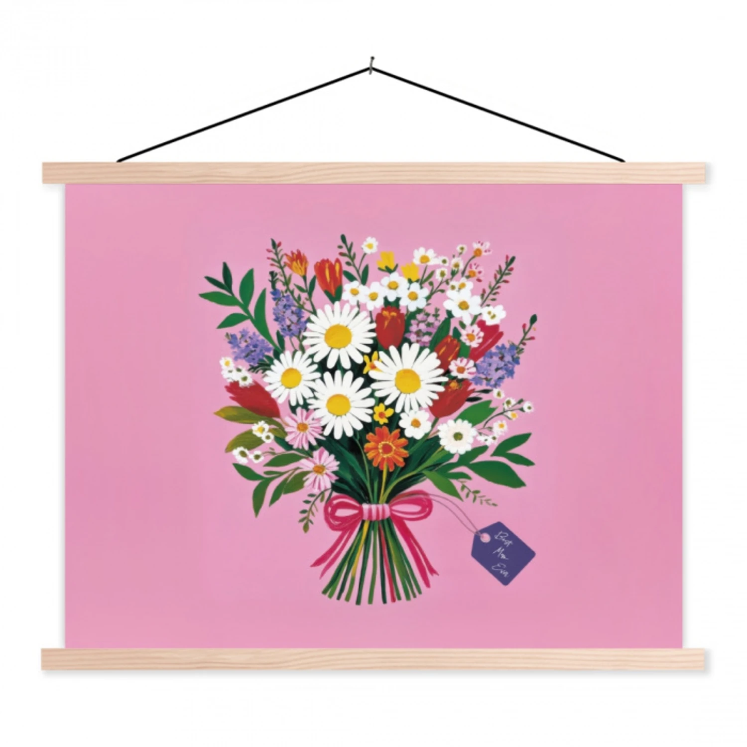 Bloemen - Quote - Kaartje - Kleurrijk textielposter latten blank klein -3d