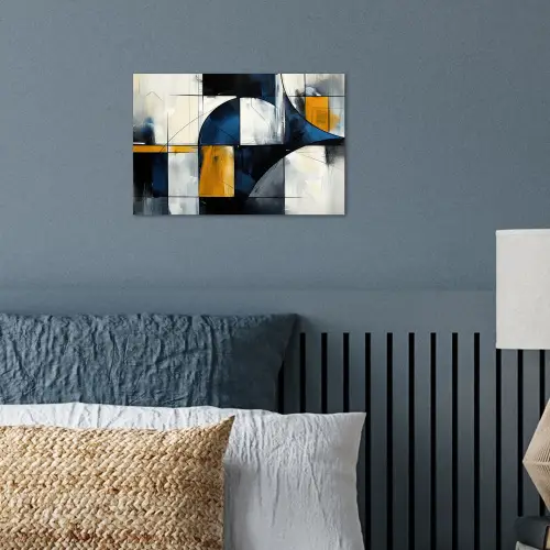 Abstract - Vormen - Goud - Blauw - Geometrisch poster papier klein -sfeer2