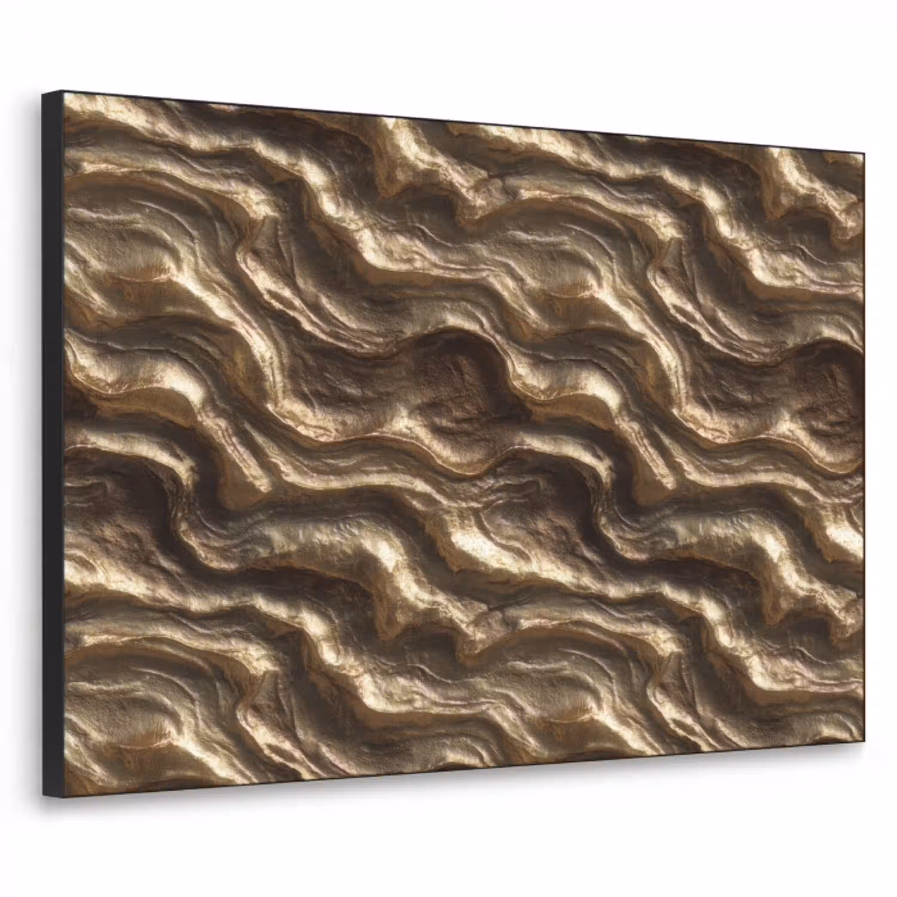 Reliëf - Golven - Abstract - Bronsgoud Textielframe zwart klein 947 -3d