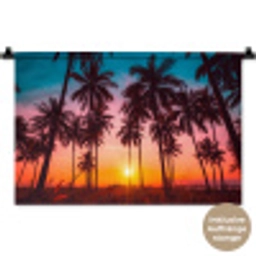 Palmboom - Zonsondergang - Horizon - Strand - Oranje - Roze Wandkleed katoen klein -t3d_DE
