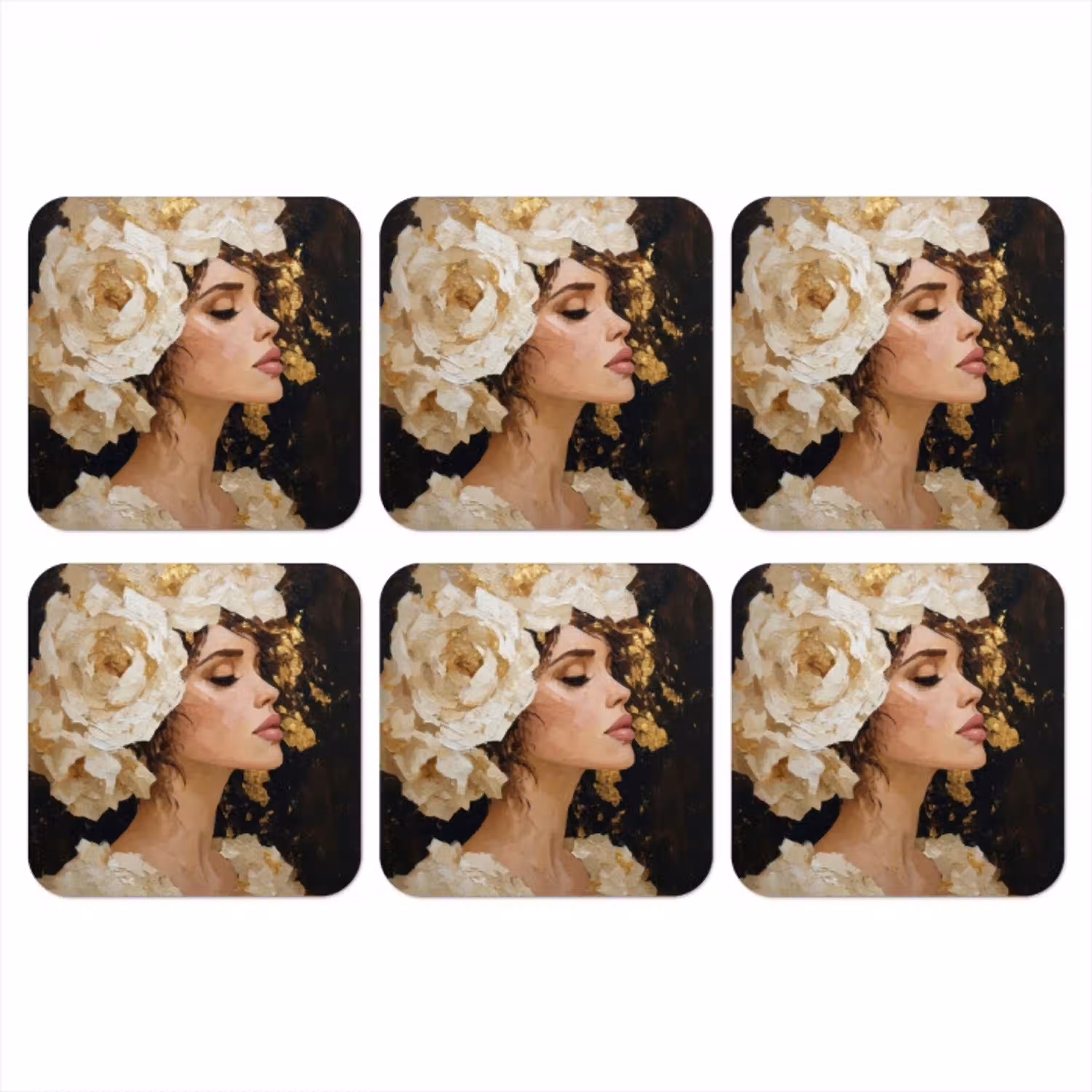 Abstract - Vrouw - Bloemen - Wit onderzetter kurk middel -3d