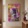 Meisje met de parel - Johannes Vermeer - Neon Textielframe zilver middel -sfeer2