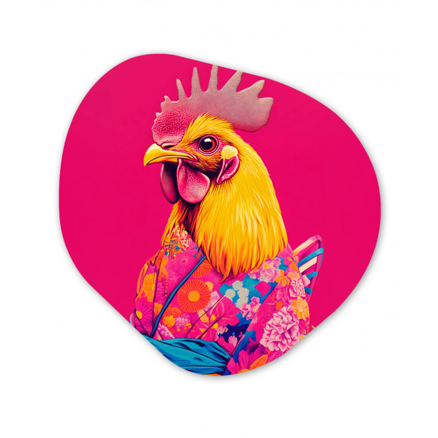 Haan - Kleurrijk - Kimono - Roze Wandcirkel Organisch Forex 3mm klein -3d