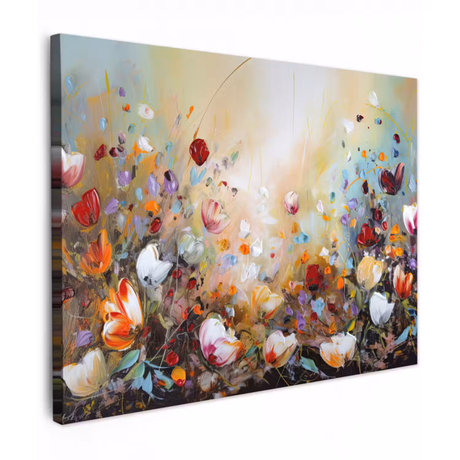 Leinwandbild - Ölfarben - Blumen - Farbenfroh - Natur