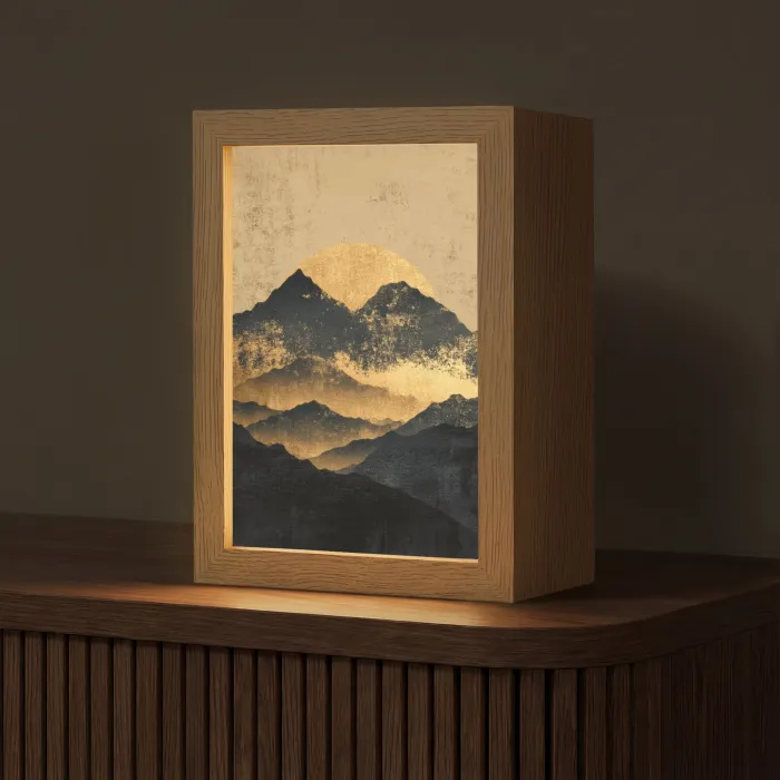 Gouden Bergen bij Maanlicht Light Box met kabel (Tafellamp) klein -z3d_website