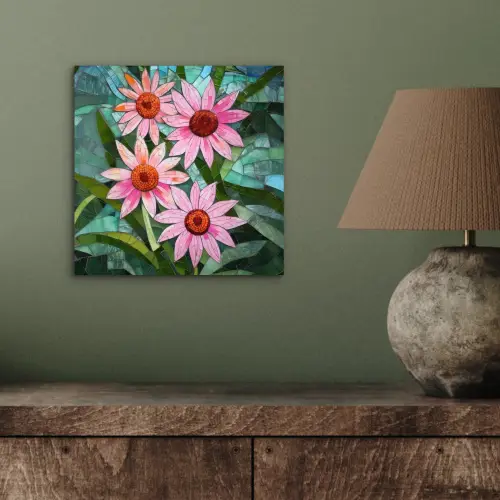 Bloemen - Roze - Glasmozaïek aluminium wit klein -sfeer2