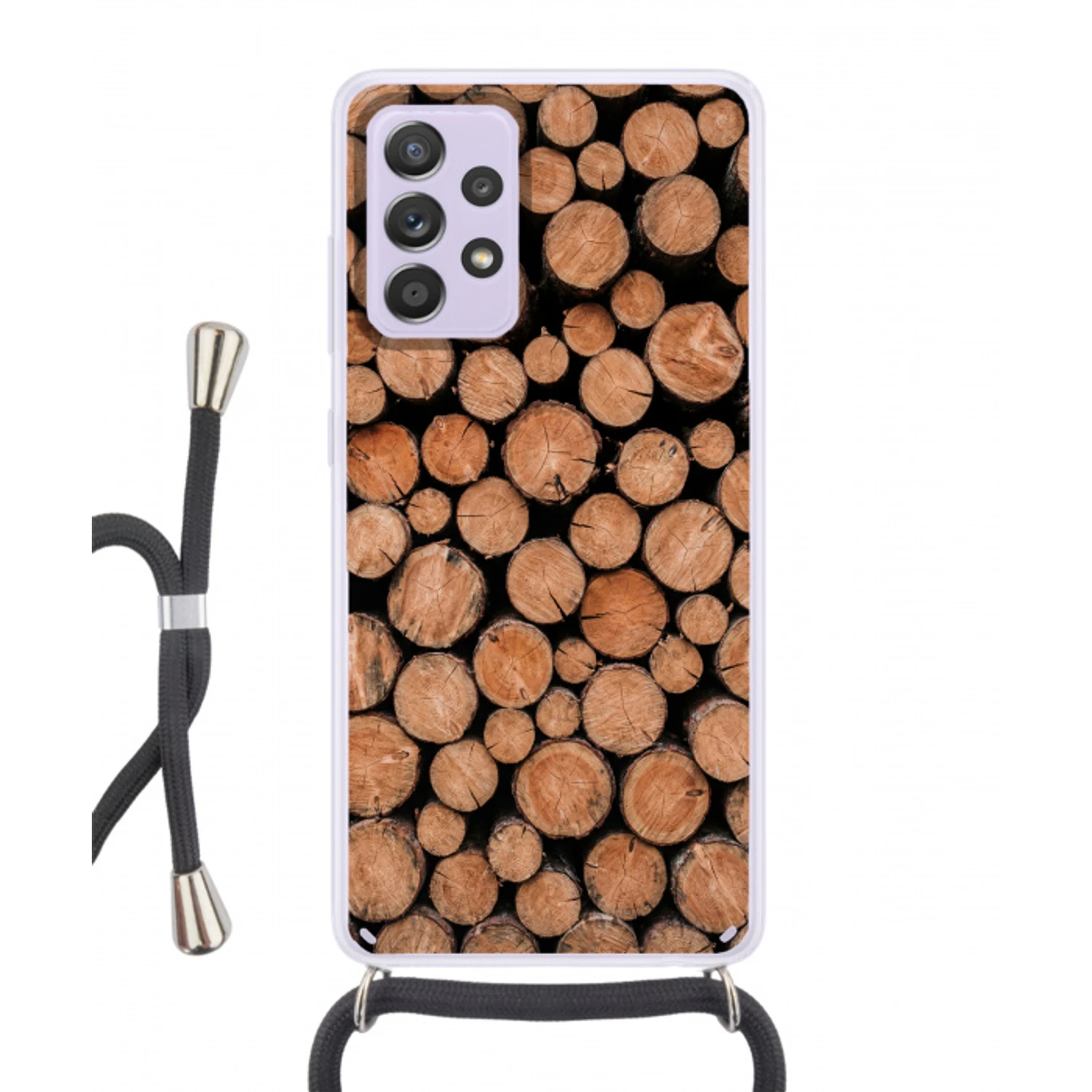 Houtblokken - Textuur - Patroon - Bruin - Rustiek Hoesje Samsung Galaxy A52 5G met koord klein -3d