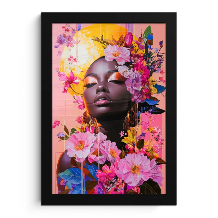 Kleurrijk - Bloemen - Vrouw - Zon fotolijst zwart zonder passe partout klein -3d