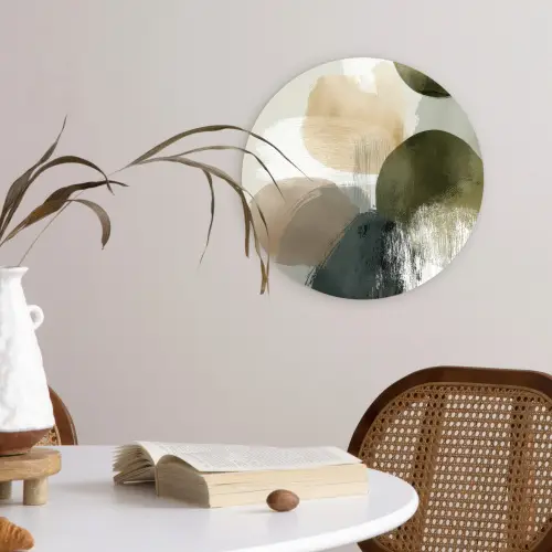 Minimalistisch - Cirkels - Penseelstreken - Beige Wandcirkel kunststof plaat 5mm dik klein -sfeer4