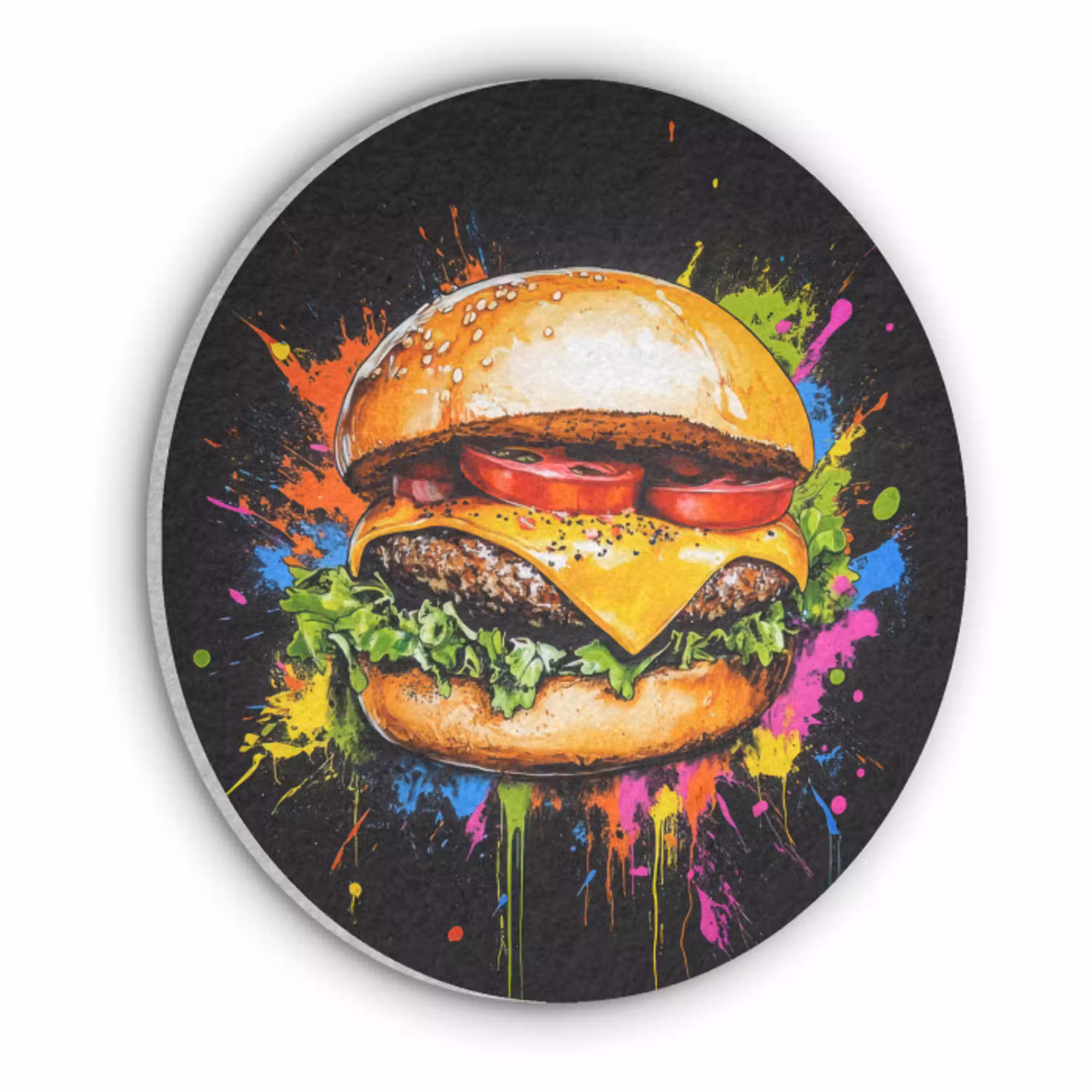 Hamburger - Graffiti - Verf - Kleurrijk - Eten - Abstract Akoestische PET Vilt - Rond klein -3d