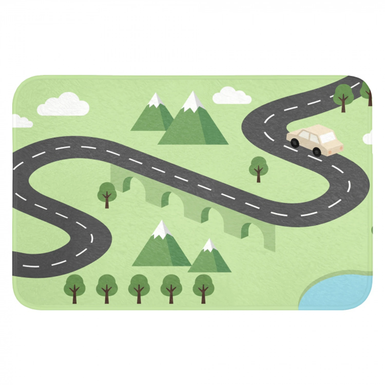 Auto - Bergweg - Natuur - Illustratie Badmat klein -3d