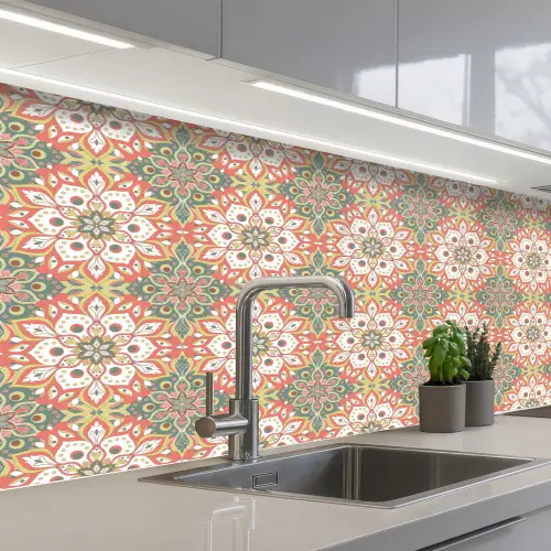 Bloemen - Mandala - Vintage - Patronen keuken achterwand 2 middel 871 -3d_schuin