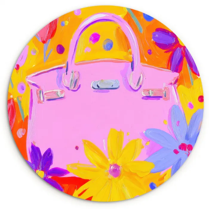 Tas - Roze - Bloemen Wandcirkel kunststof plaat 5mm dik klein -3d