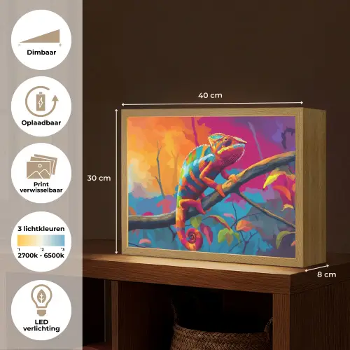Kameleon - Tak - Gestreept - Bladeren Light Box met batterij (Wandlamp) middel -USP_websiteoverzichtNL