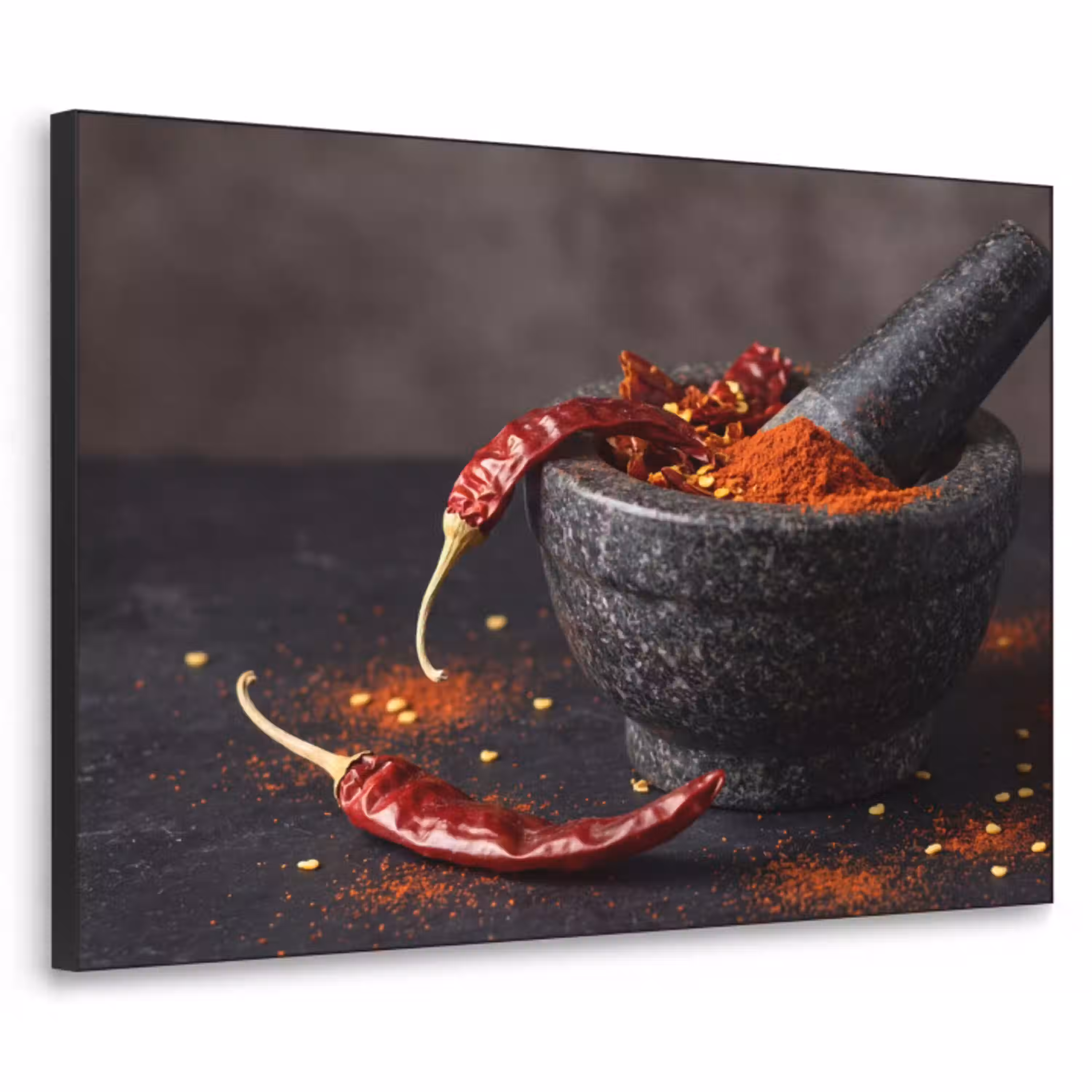 Specerijen - Vijzel - Rood Textielframe zwart klein -3d
