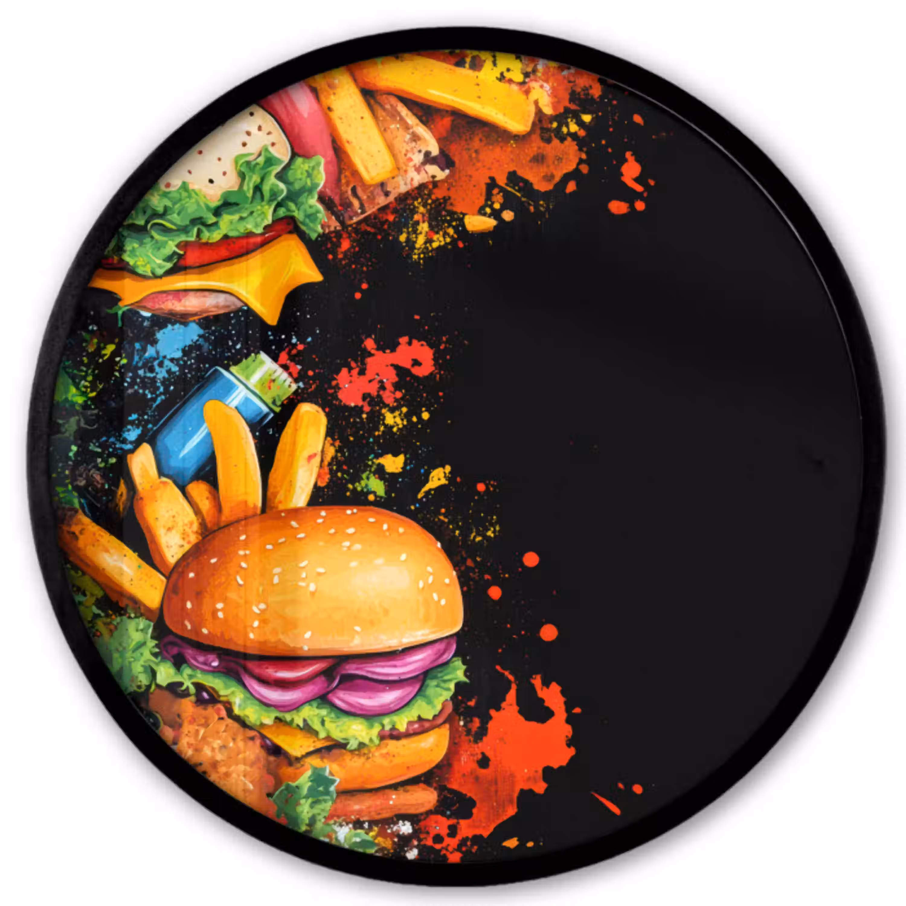 Fastfood - Graffiti - Hamburger - Eten - Modern Fotolijst rond zonder passe partout klein -3d