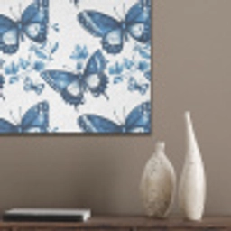 Blauw - Vlinders - Bloemen - Wit PET vilt klein 837 -sfeer6_closeup