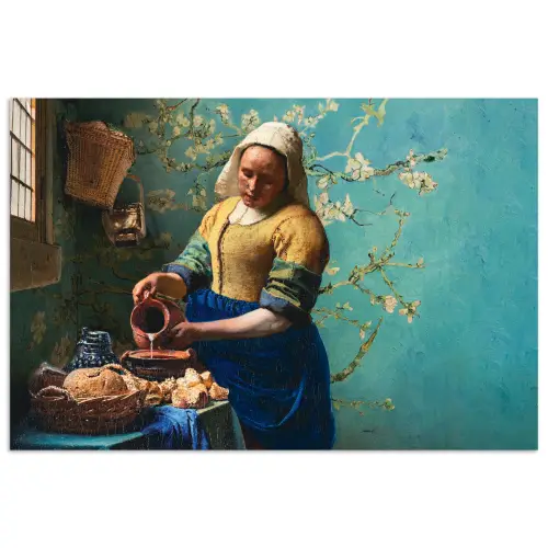 Melkmeisje - Amandelbloesem - Van Gogh - Vermeer - Schilderij - Oude meesters poster papier klein -3d
