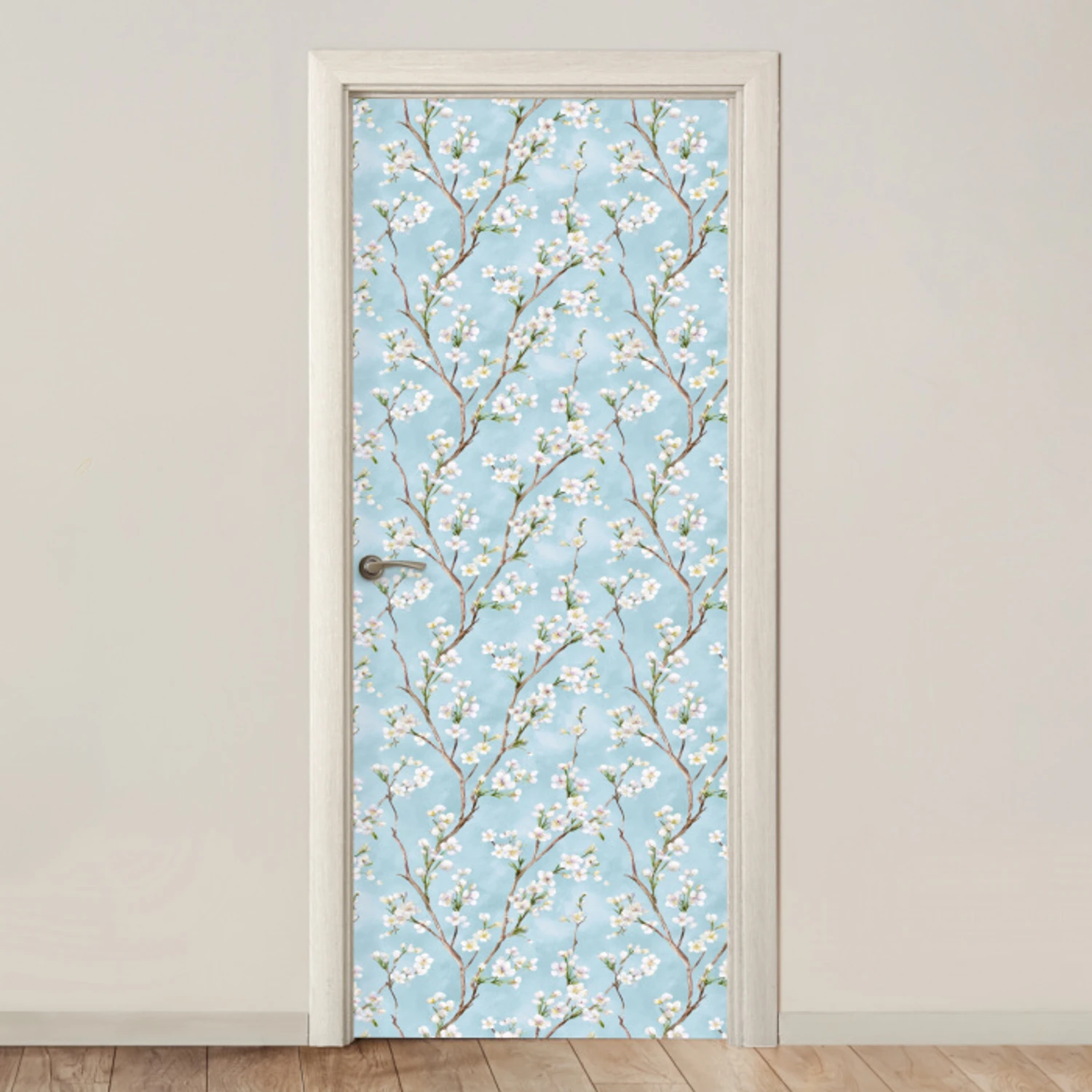 Kersenbloesem - Textuur - Blauw deurposter klein 289 -3d_beige
