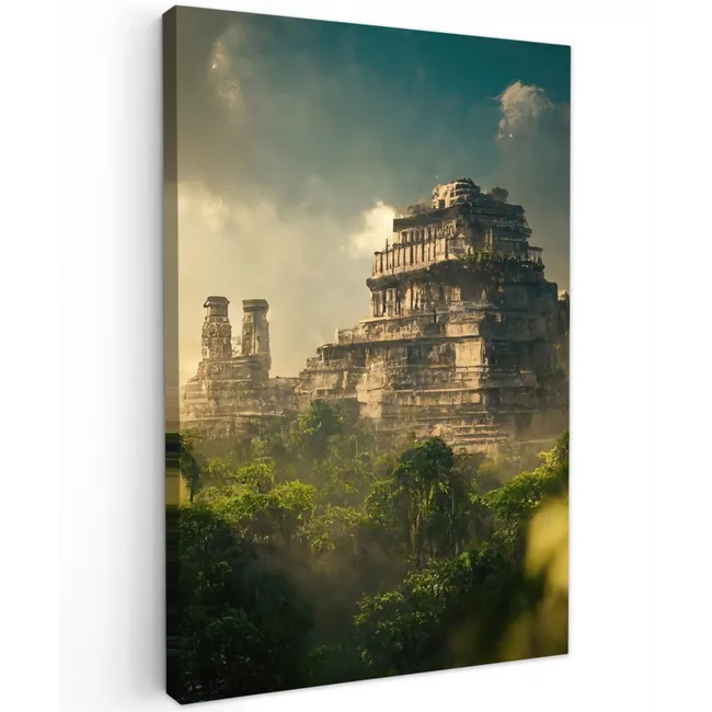 Tempel - Jungle - wolken - Lucht - Natuur canvas 2cm klein -z3d