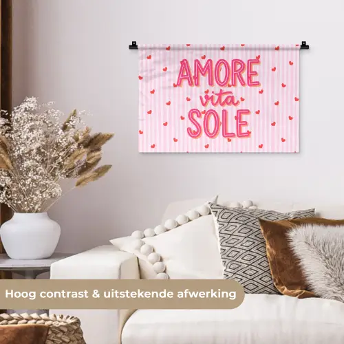Amore vita sole - Roze - Hartjes Wandkleed katoen klein -sfeer1