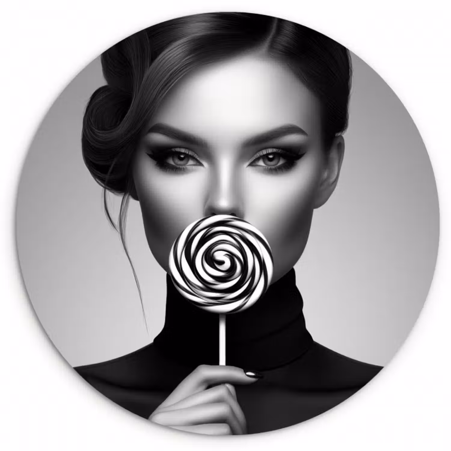 Glasbild Rund - Frau - Lolly - Schwarz