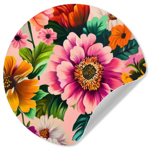 Bloemen - Kleurrijk - Roze Wandcirkel behangsticker klein -3d