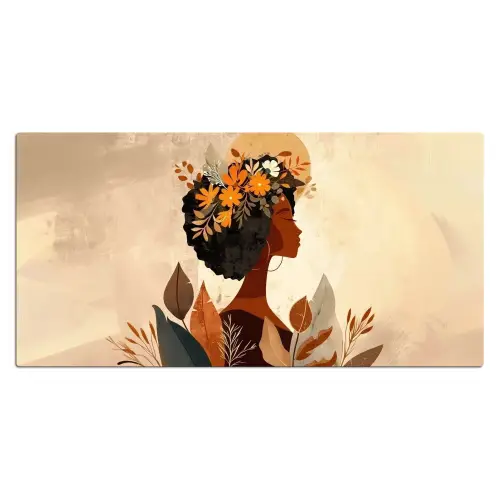 Vrouw - Krullen - Bloemen - Beige Muismat XXL klein -3d_leeg