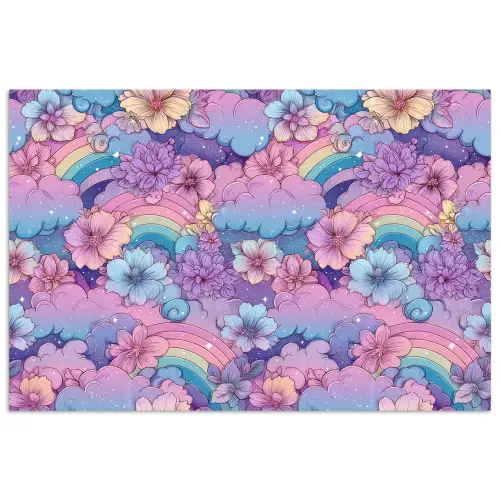 Regenbogen - Bloemen - Kleurrijk - Wolken poster papier klein -3d