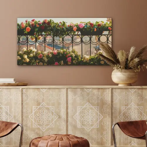 Bloemen - Hek - Stadszicht - Zomer PET vilt middel -sfeer4