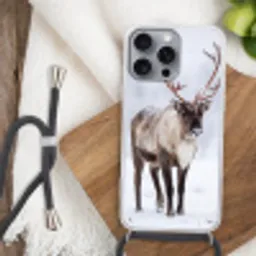 Rendier - Gewei - Toendra - Sneeuw - Wild Hoesje iPhone 16 Pro Max met koord klein -sfeer4