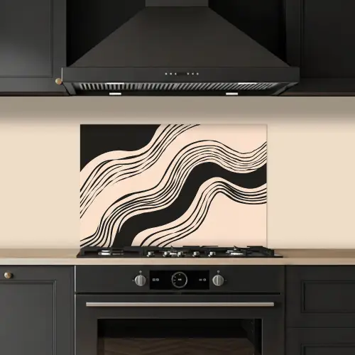 Golven - Zwart - Zandkleur keuken achterwand spatscherm klein -sfeer1
