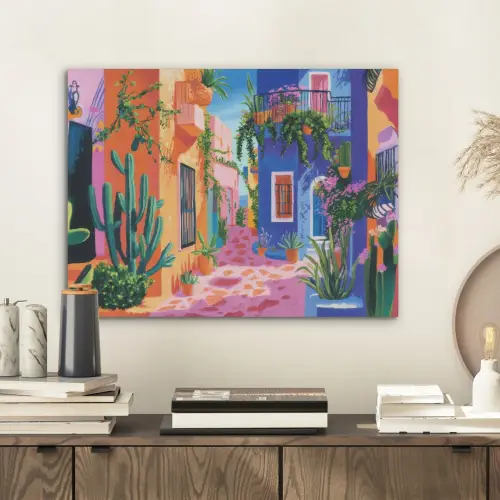 Geel - Blauw - Oranje - Huis PET vilt klein -sfeer1