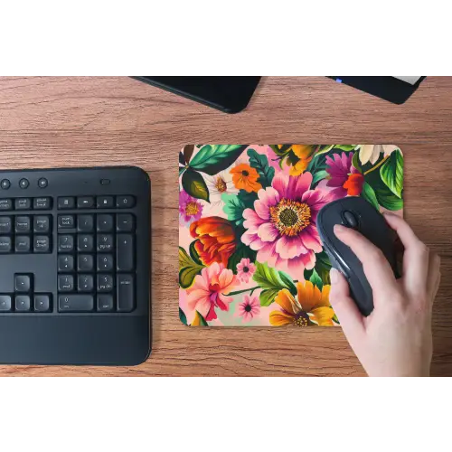 Bloemen - Kleurrijk - Roze muismat rubber klein -toetsenbord