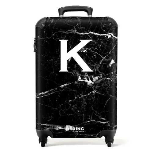 Marmer print - Zwart - Letter K NBS - Handbagage koffer - Kinderen Unisex middel -productfoto_recht
